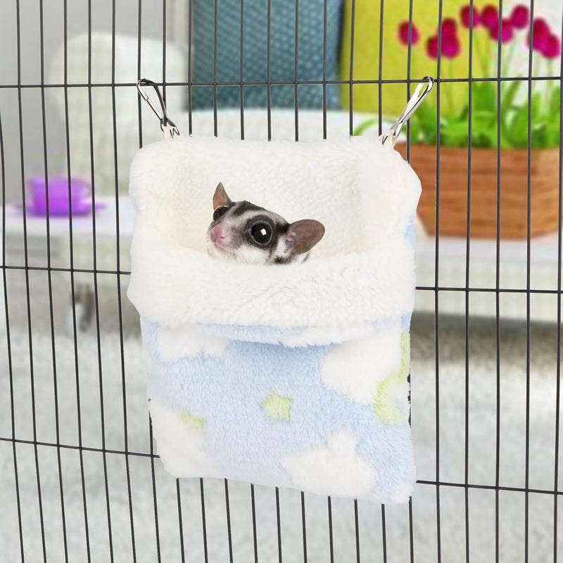 Reshiho Sugar Glider Sleeping Pouch Bag, Warm Hamster Hammock Pouch Sack Small Pet Hanging Bed for Hamster Rat Hedgehog Squirrel and Other Small Animal (Blue) - Image 5